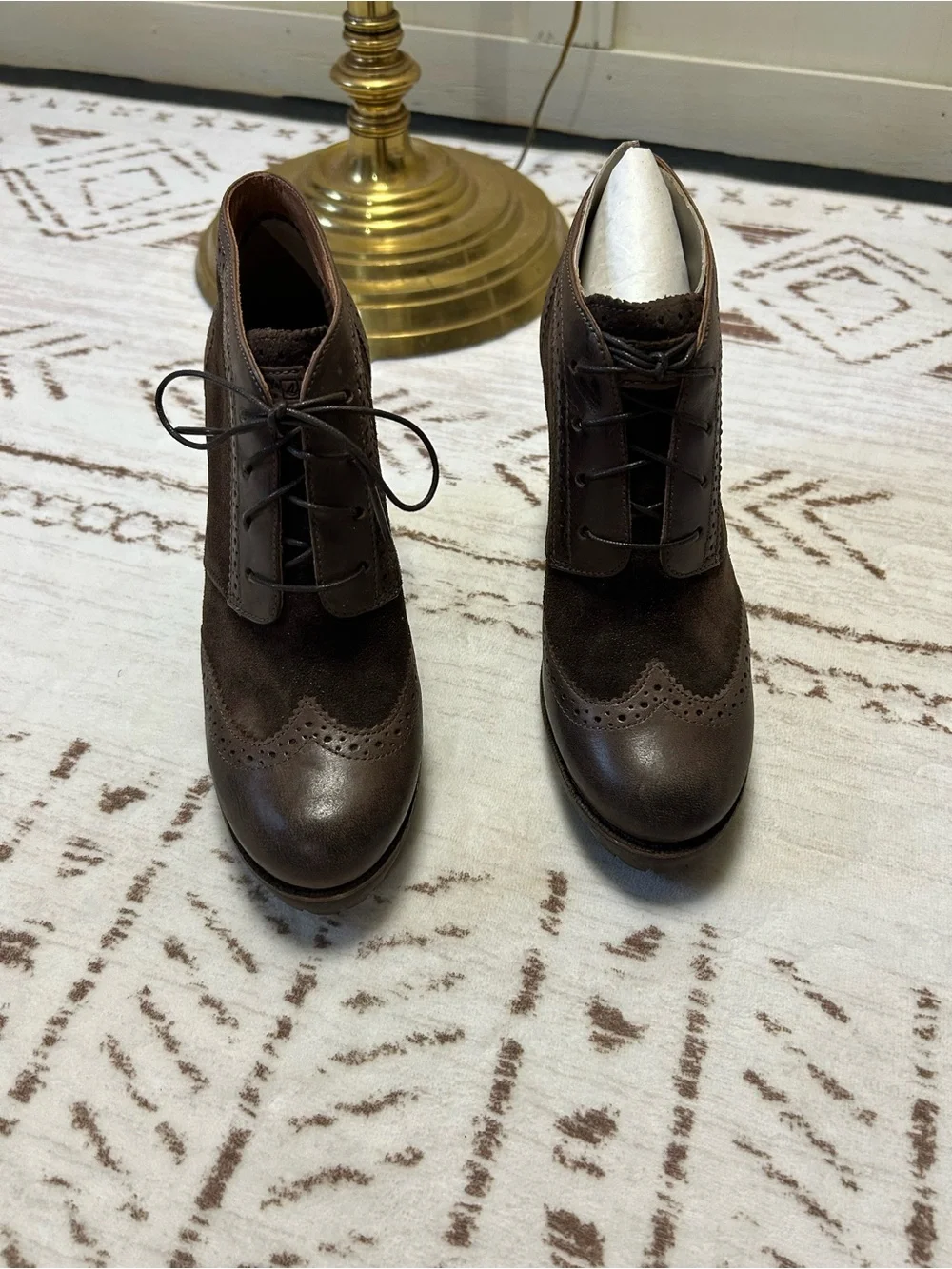 New Sperry Brown Leather Suede Wingtip Lace Up Heeled Ankle Booties 7M